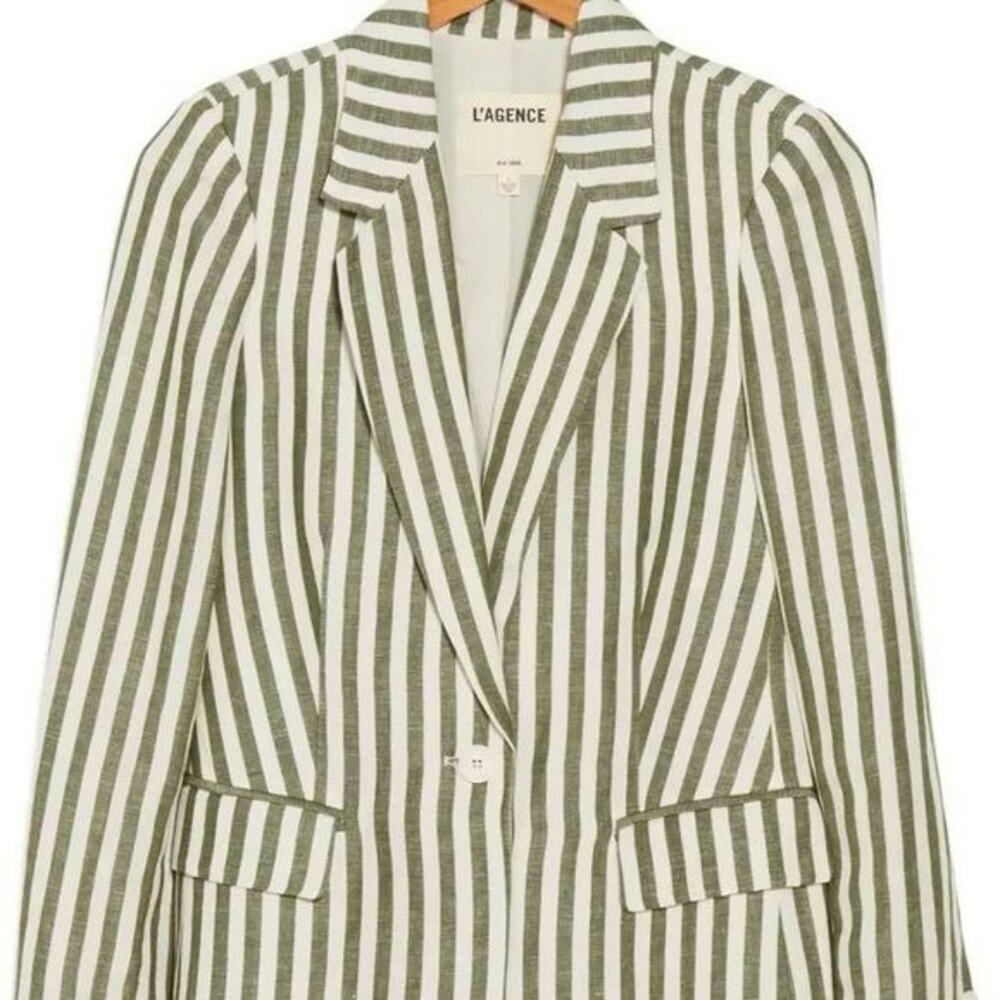 L'agence Striped Blazer Linen Blend Size 2 Luxury Designer - Picture 11 of 11